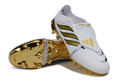Unisex Adidas Predator 26 Elite Fold-Over Tongue FG Football Boots - White/Elegant Gold/Classic Black