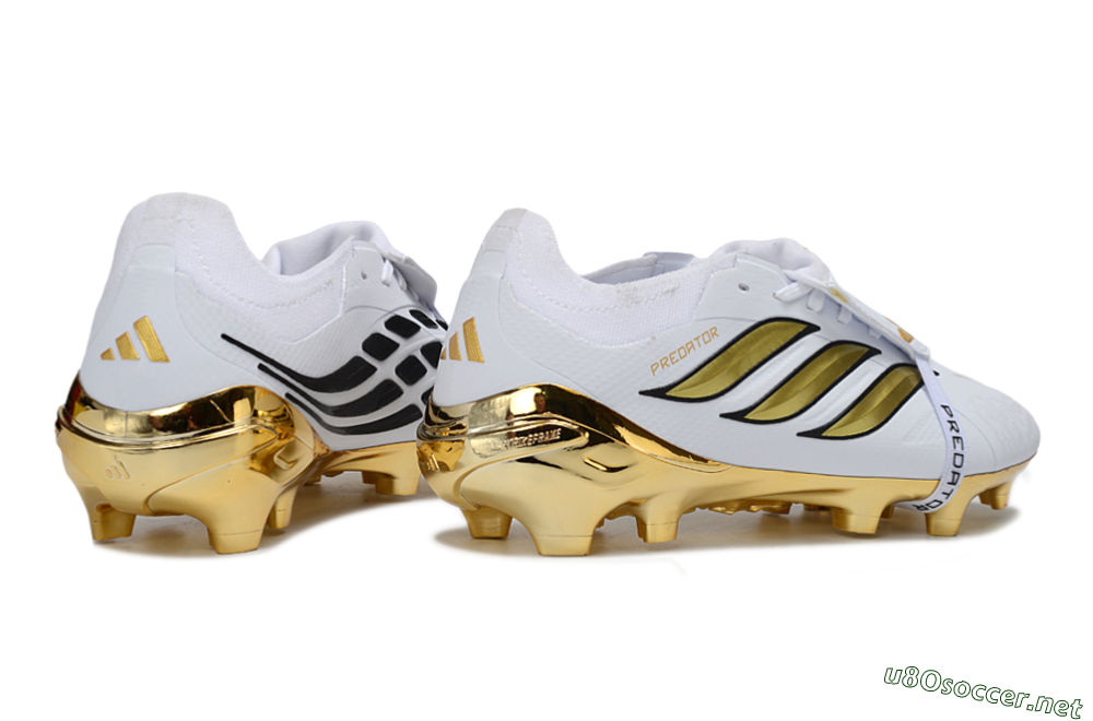Unisex Adidas Predator 26 Elite Fold-Over Tongue FG Football Boots - White/Elegant Gold/Classic Black 6