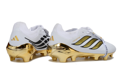 Unisex Adidas Predator 26 Elite Fold-Over Tongue FG Football Boots - White/Elegant Gold/Classic Black