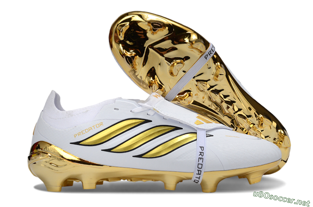 Unisex Adidas Predator 26 Elite Fold-Over Tongue FG Football Boots - White/Elegant Gold/Classic Black 2