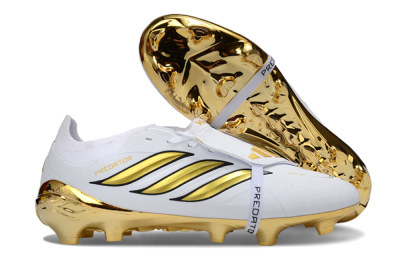 Unisex Adidas Predator 26 Elite Fold-Over Tongue FG Football Boots - White/Elegant Gold/Classic Black