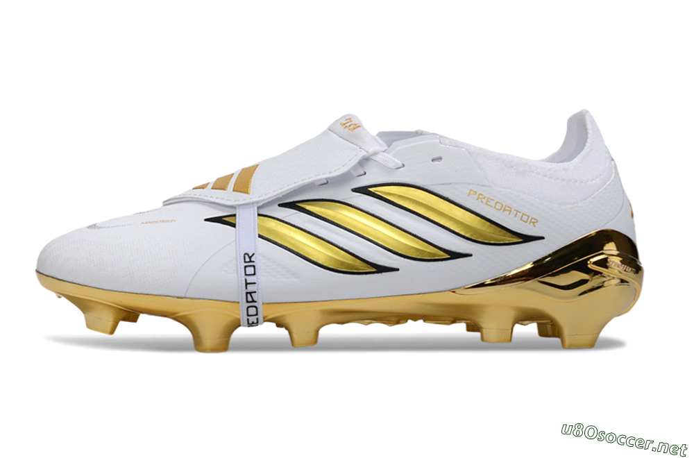 Unisex Adidas Predator 26 Elite Fold-Over Tongue FG Football Boots - White/Elegant Gold/Classic Black 0