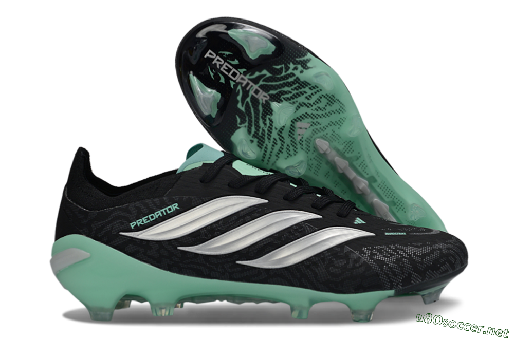 Men's Adidas Predator 26 Elite FG Football Boots - Black/Mint Green/Silver 2