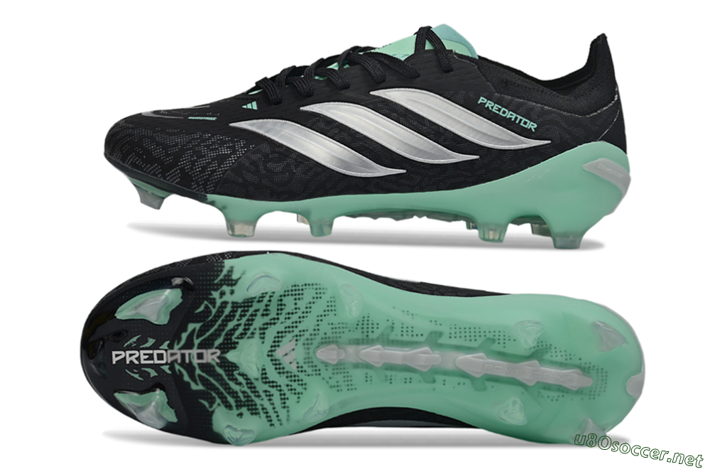 Men's Adidas Predator 26 Elite FG Football Boots - Black/Mint Green/Silver 1