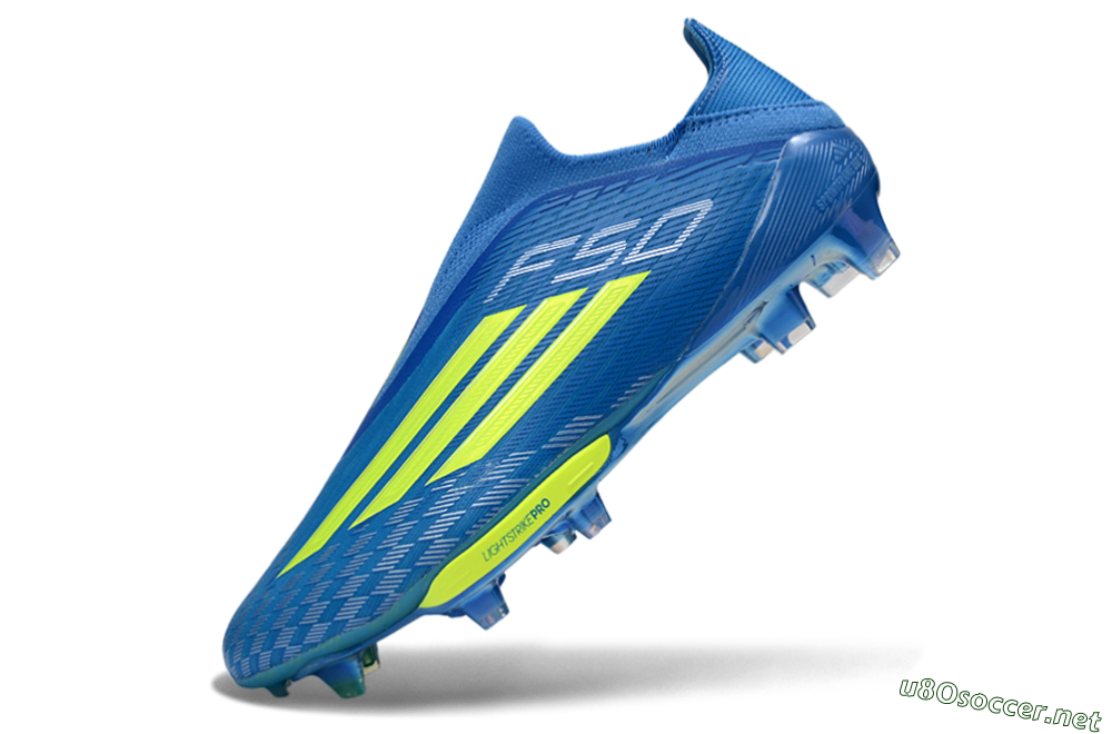 Men's Adidas F50+ Elite Lightstrike Pro Laceless FG Football Boots - Blue/Vibrant Blue/Lime Green 5