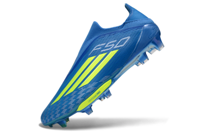 Men's Adidas F50+ Elite Lightstrike Pro Laceless FG Football Boots - Blue/Vibrant Blue/Lime Green