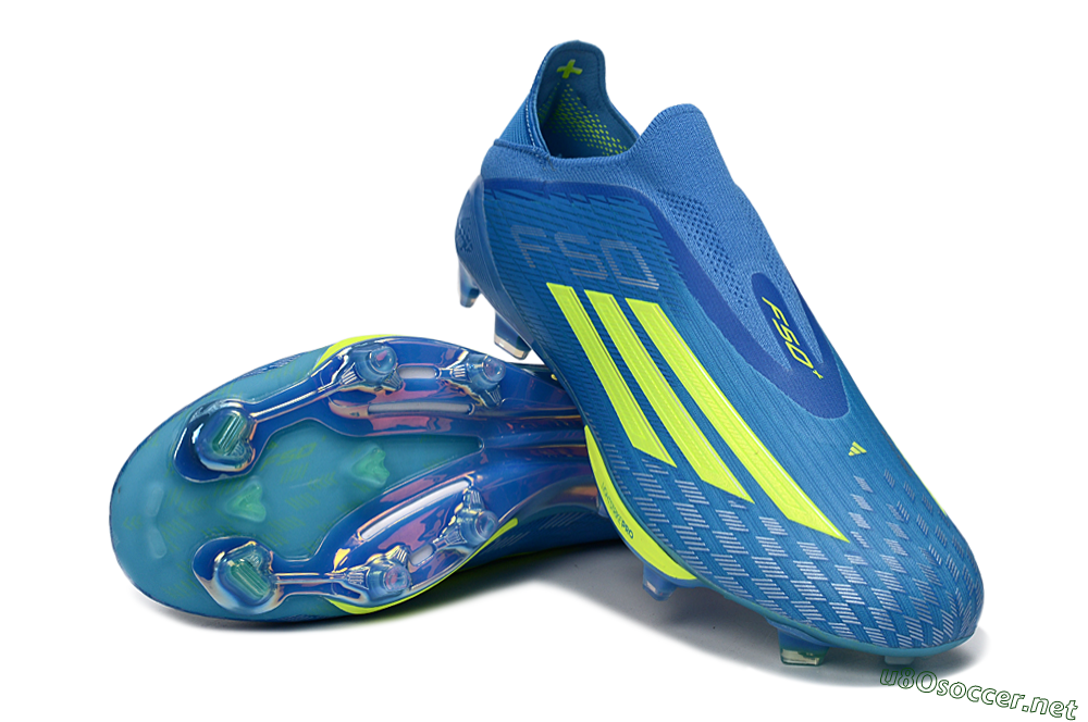 Men's Adidas F50+ Elite Lightstrike Pro Laceless FG Football Boots - Blue/Vibrant Blue/Lime Green 3