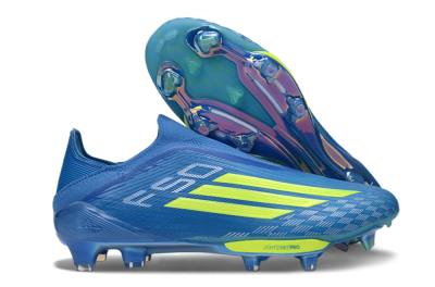 Men's Adidas F50+ Elite Lightstrike Pro Laceless FG Football Boots - Blue/Vibrant Blue/Lime Green