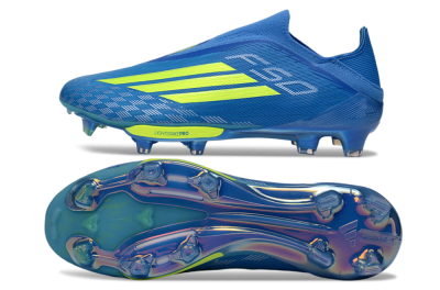 Men's Adidas F50+ Elite Lightstrike Pro Laceless FG Football Boots - Blue/Vibrant Blue/Lime Green