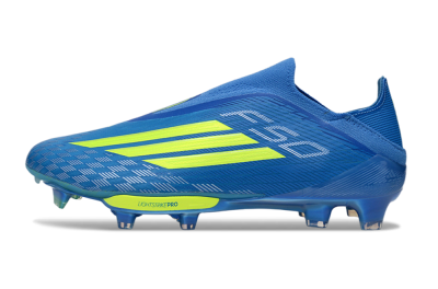Men's Adidas F50+ Elite Lightstrike Pro Laceless FG Football Boots - Blue/Vibrant Blue/Lime Green