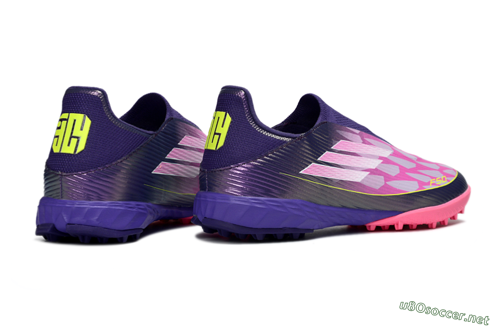 Men's Adidas F50 Pro Laceless TF Football Shoes - Purple/Bright Pink/Neon Yellow 6