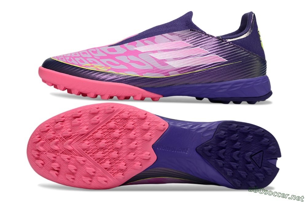 Men's Adidas F50 Pro Laceless TF Football Shoes - Purple/Bright Pink/Neon Yellow 1