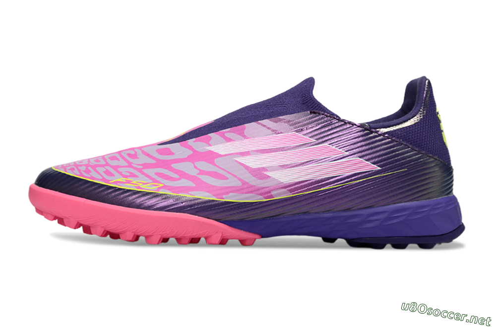 Men's Adidas F50 Pro Laceless TF Football Shoes - Purple/Bright Pink/Neon Yellow 0
