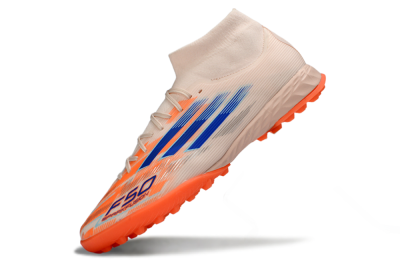 Men's Adidas F50 Elite Mid TF Football Shoes - Peach/Electric Orange/Classic Blue