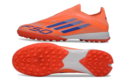 Unisex Adidas F50 Elite Laceless TF Football Shoes - Peach/Coral Burst/Deep Ocean