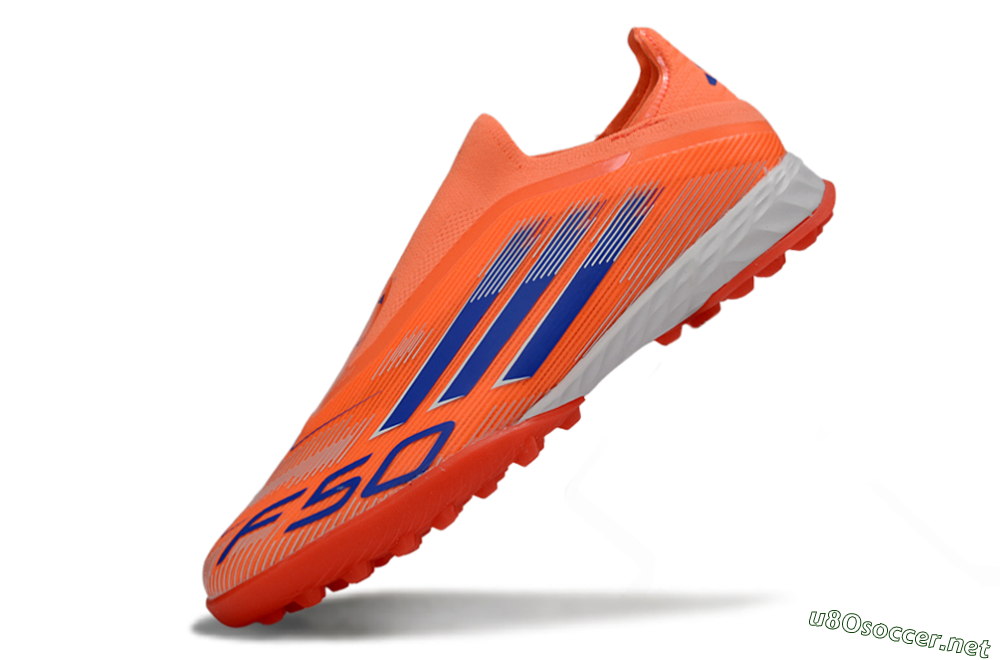 Unisex Adidas F50 Elite Laceless TF Football Shoes - Peach/Coral Burst/Deep Ocean 5