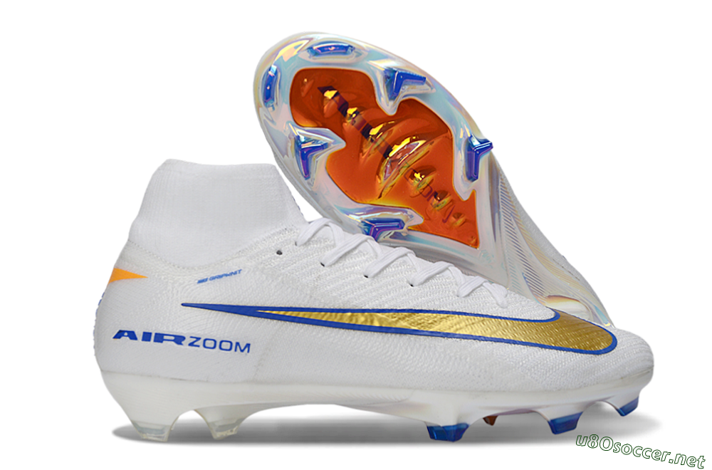 Unisex Nike Air Zoom Mercurial Superfly 10 Elite FG Football Boots - White/Metallic Gold/Blue 2