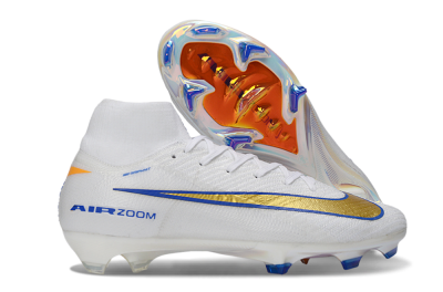 Unisex Nike Air Zoom Mercurial Superfly 10 Elite FG Football Boots - White/Metallic Gold/Blue