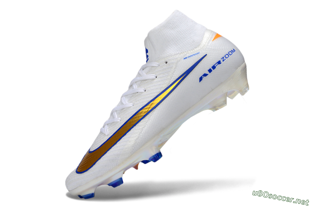 Unisex Nike Air Zoom Mercurial Superfly 10 Elite FG Football Boots - White/Metallic Gold/Blue 5