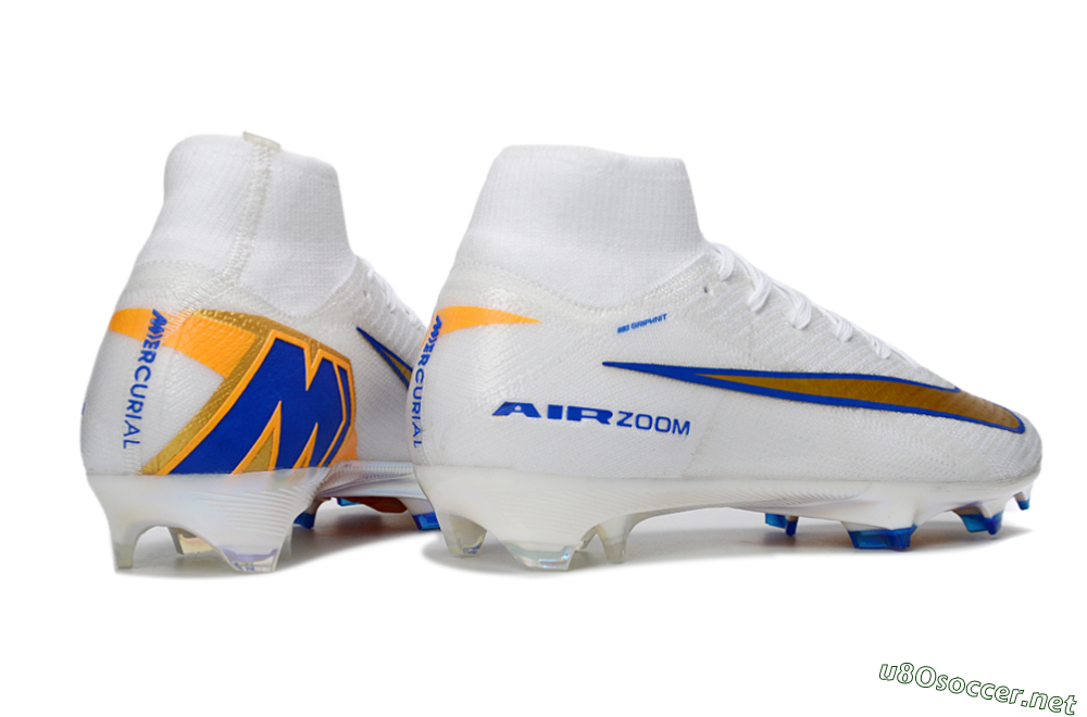 Unisex Nike Air Zoom Mercurial Superfly 10 Elite FG Football Boots - White/Metallic Gold/Blue 6