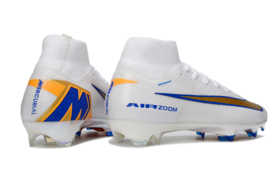 Unisex Nike Air Zoom Mercurial Superfly 10 Elite FG Football Boots - White/Metallic Gold/Blue