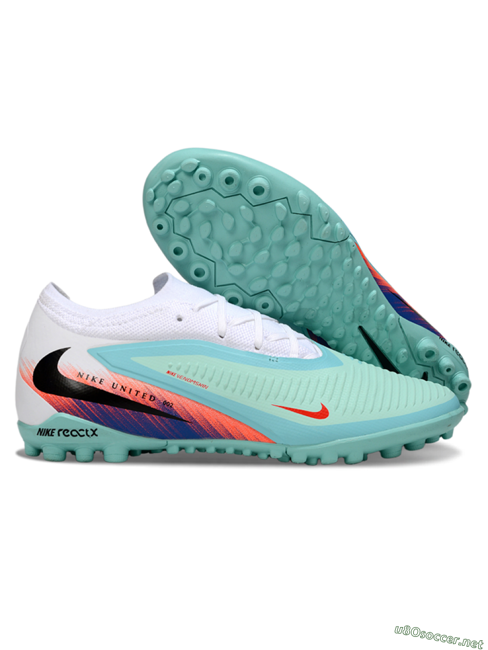 Unisex Nike Phantom 6 Elite Low TF Football Shoes - Aqua/Coral Blue/Neon Orange 2