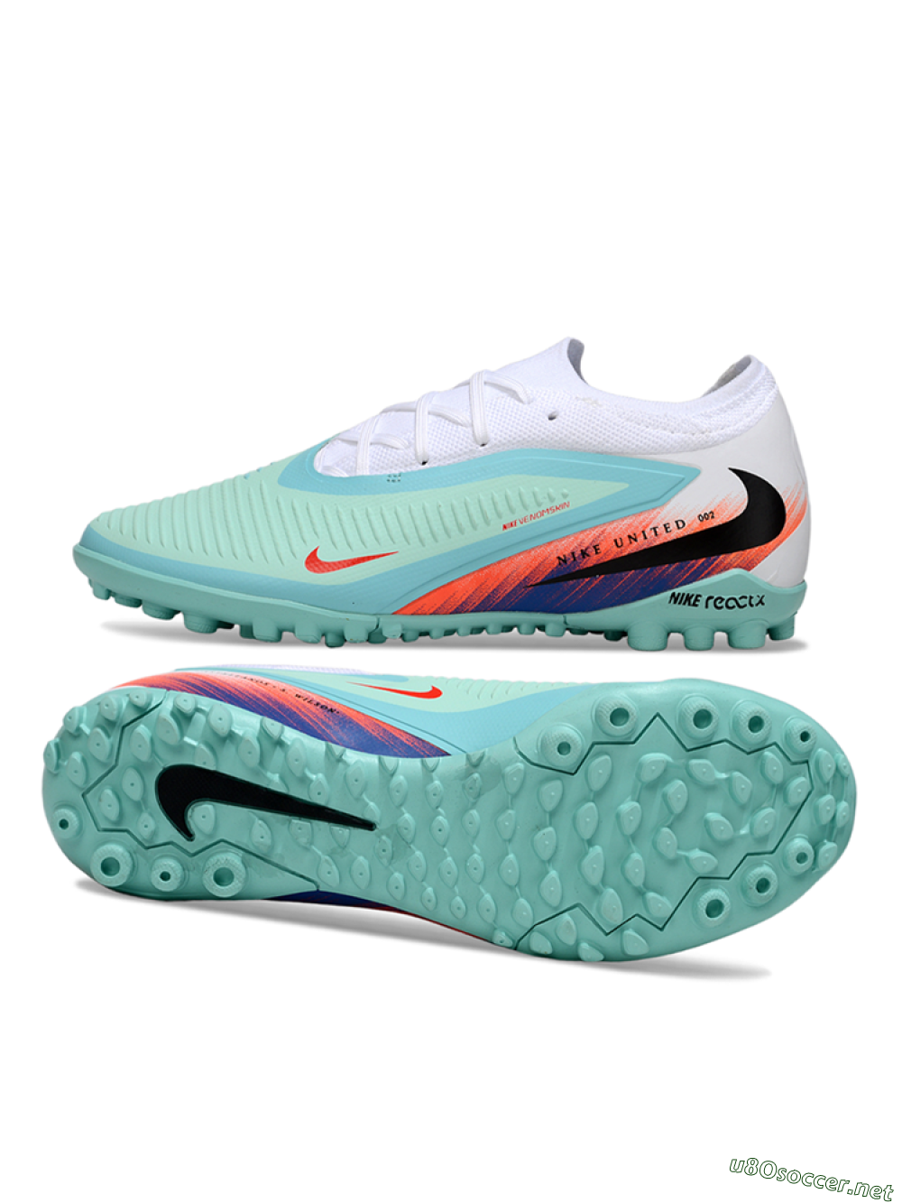 Unisex Nike Phantom 6 Elite Low TF Football Shoes - Aqua/Coral Blue/Neon Orange 1
