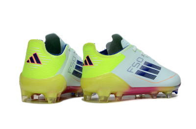 Kids Adidas F50 Elite FG Football Boots - White/Neon Yellow/Coral Pink