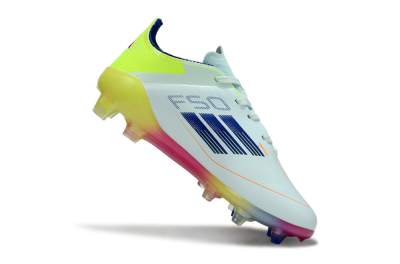 Kids Adidas F50 Elite FG Football Boots - White/Neon Yellow/Coral Pink