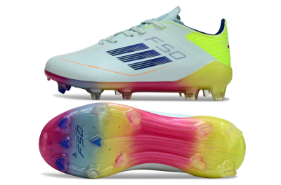 Kids Adidas F50 Elite FG Football Boots - White/Neon Yellow/Coral Pink