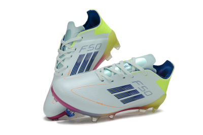 Kids Adidas F50 Elite FG Football Boots - White/Neon Yellow/Coral Pink