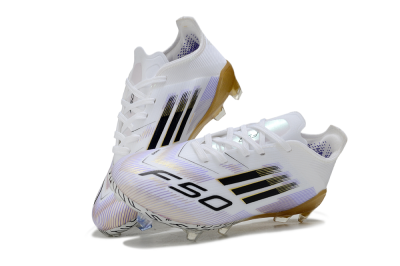 Kids Adidas F50 Elite FG Football Boots - White/Aurora Glow/Golden Aura