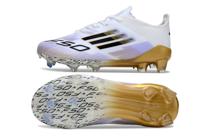 Kids Adidas F50 Elite FG Football Boots - White/Aurora Glow/Golden Aura