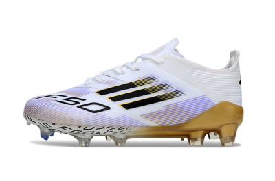 Kids Adidas F50 Elite FG Football Boots - White/Aurora Glow/Golden Aura