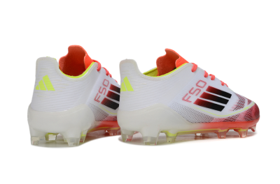 Kids Adidas F50 Elite FG Football Boots - White/Neon Orange/Volt Yellow