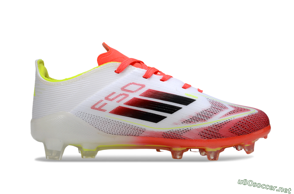Kids Adidas F50 Elite FG Football Boots - White/Neon Orange/Volt Yellow 6