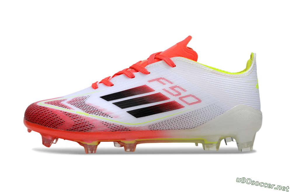 Kids Adidas F50 Elite FG Football Boots - White/Neon Orange/Volt Yellow 2