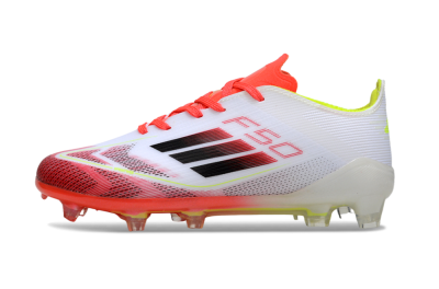 Kids Adidas F50 Elite FG Football Boots - White/Neon Orange/Volt Yellow