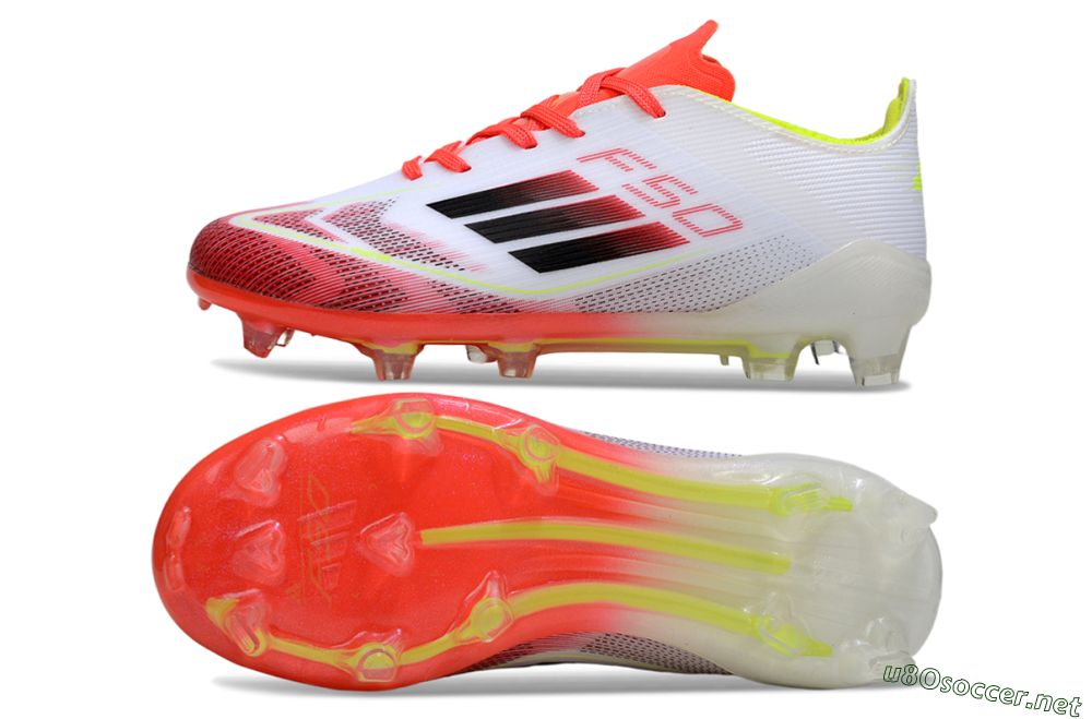 Kids Adidas F50 Elite FG Football Boots - White/Neon Orange/Volt Yellow 1