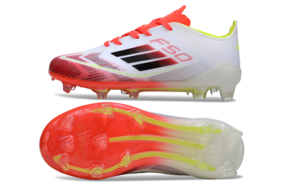 Kids Adidas F50 Elite FG Football Boots - White/Neon Orange/Volt Yellow