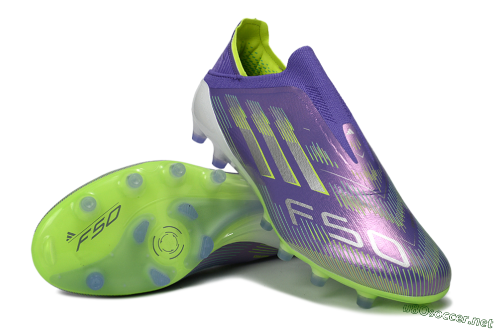 Men's Adidas F50 Elite Laceless AG Football Boots - Purple/Electric Green/Metallic Purple 4