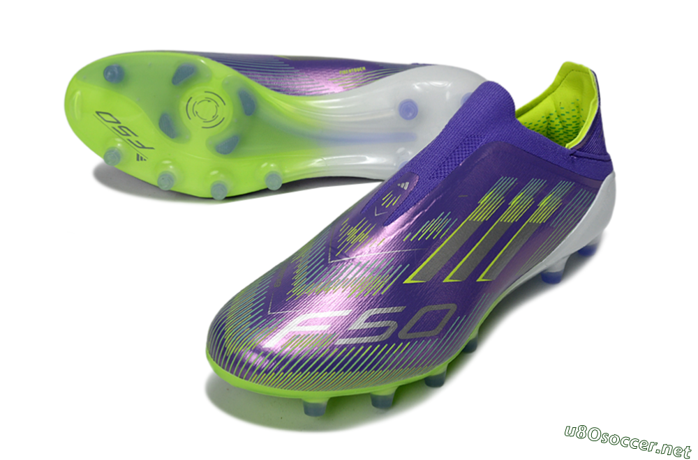 Men's Adidas F50 Elite Laceless AG Football Boots - Purple/Electric Green/Metallic Purple 3