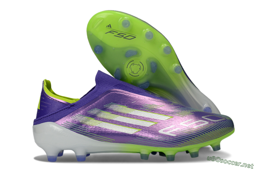 Men's Adidas F50 Elite Laceless AG Football Boots - Purple/Electric Green/Metallic Purple 2