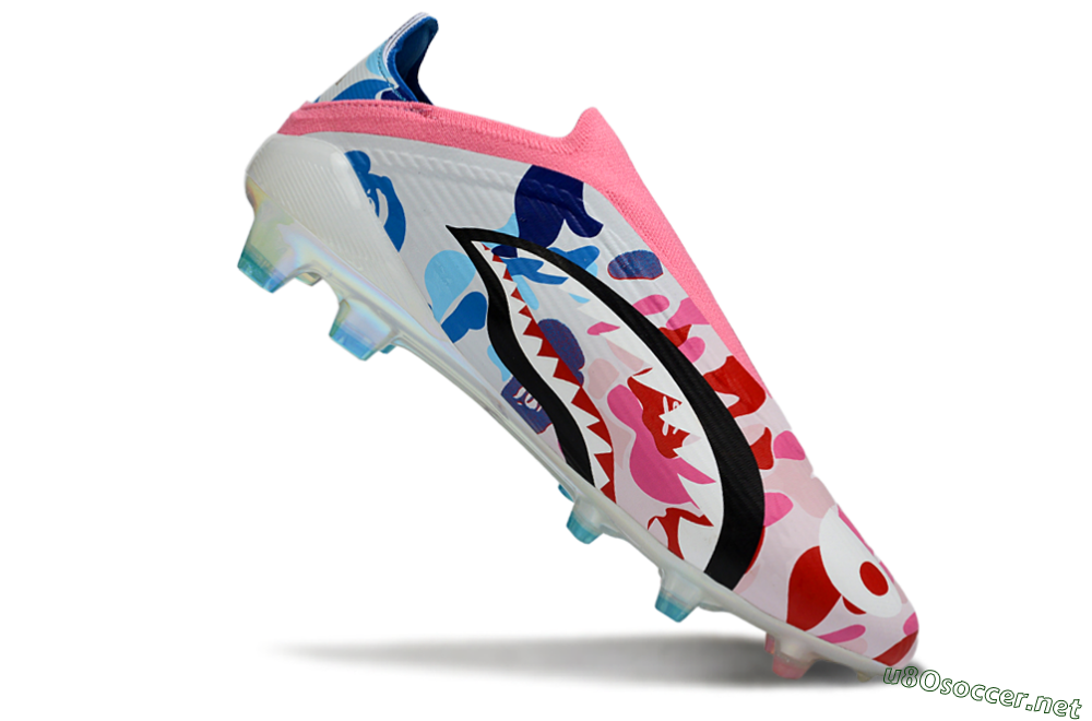 Unisex Adidas F50 Elite Laceless FG Football Boots - Pink/Coral Blush/Cerulean Blue 5