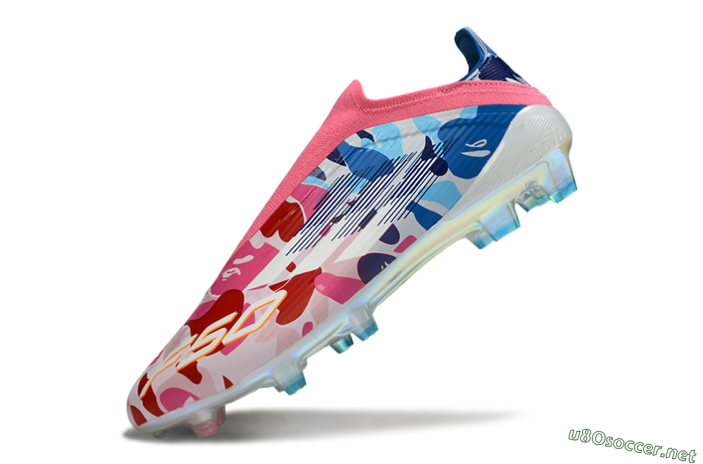 Unisex Adidas F50 Elite Laceless FG Football Boots - Pink/Coral Blush/Cerulean Blue 6