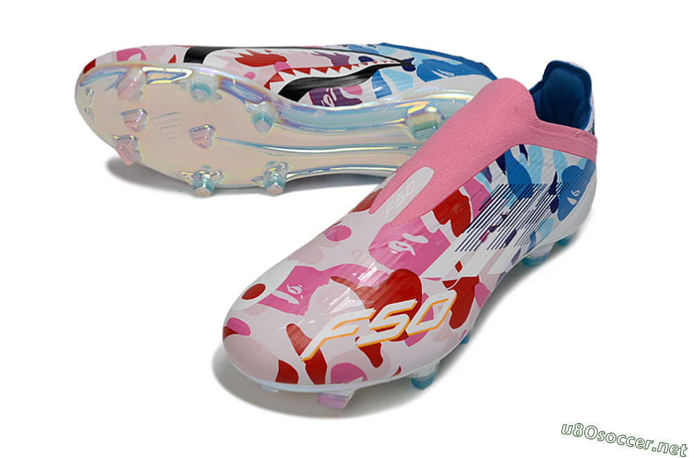 Unisex Adidas F50 Elite Laceless FG Football Boots - Pink/Coral Blush/Cerulean Blue 3