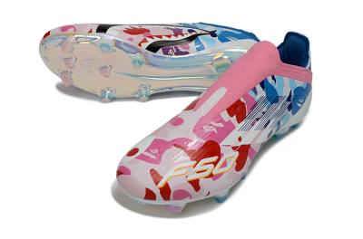 Unisex Adidas F50 Elite Laceless FG Football Boots - Pink/Coral Blush/Cerulean Blue