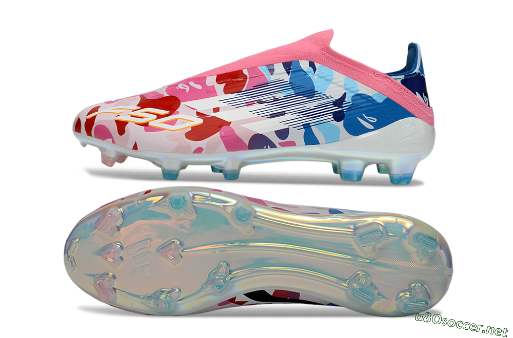 Unisex Adidas F50 Elite Laceless FG Football Boots - Pink/Coral Blush/Cerulean Blue 1