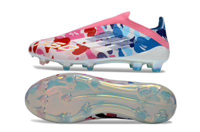 Unisex Adidas F50 Elite Laceless FG Football Boots - Pink/Coral Blush/Cerulean Blue