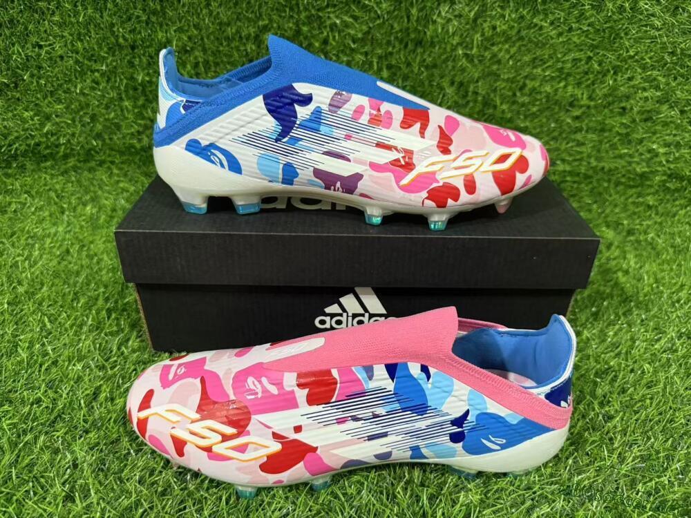Unisex Adidas F50 Elite Laceless FG Football Boots - Pink/Coral Blush/Cerulean Blue